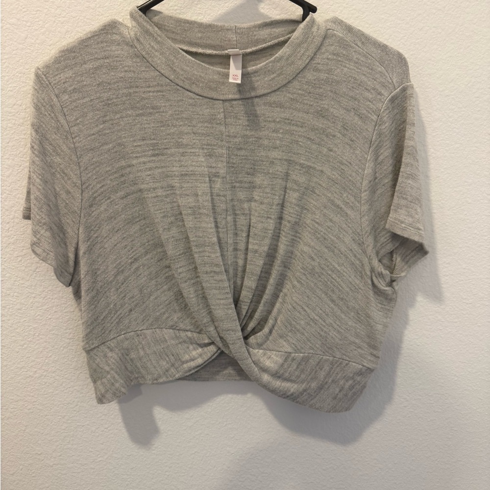 Xhilaration Gray Crop Tie Front T-Shirt